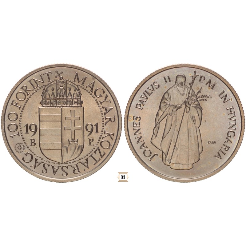 100 forint Pápalátogatás 1991