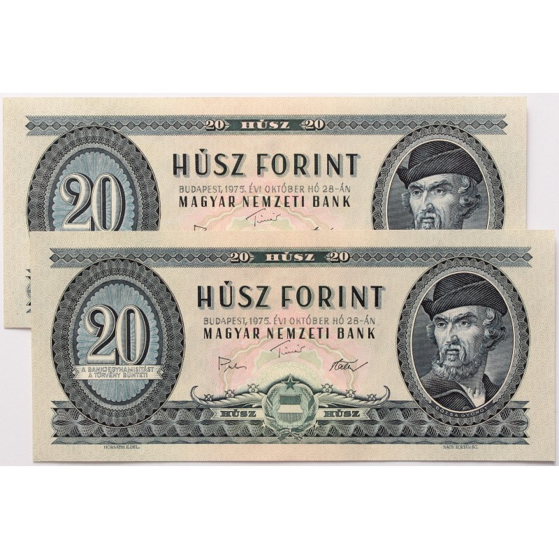 20 forint 1975 2 db sorszámkövető