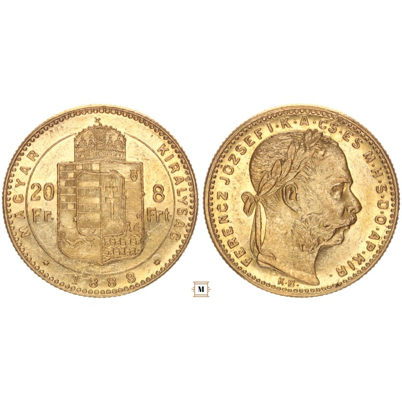 Ferenc József 20 frank 8 forint 1888 KB