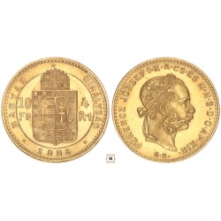 Ferenc József 10 frank 4 forint 1885 KB