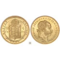 Ferenc József 10 frank 4 forint 1880 KB