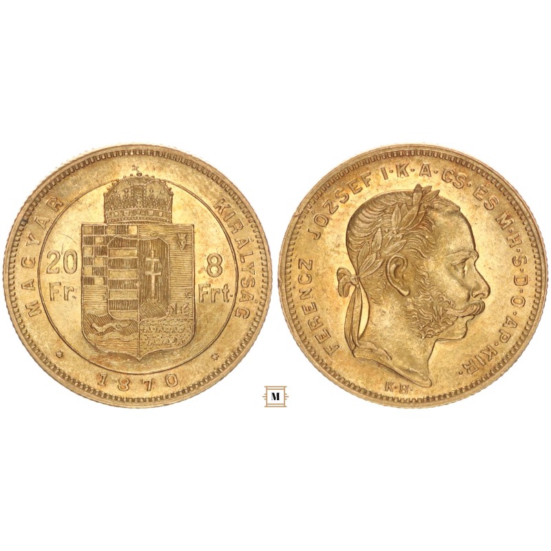 Ferenc József 20 frank 8 forint 1870 KB R!