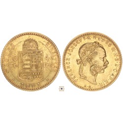 Ferenc József 10 frank 4 forint 1891 KB Fiume címer