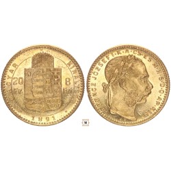 Ferenc József 20 frank 8 forint 1891 KB Fiume címer