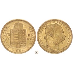 Ferenc József 20 frank 8 forint 1892 KB Fiume címer