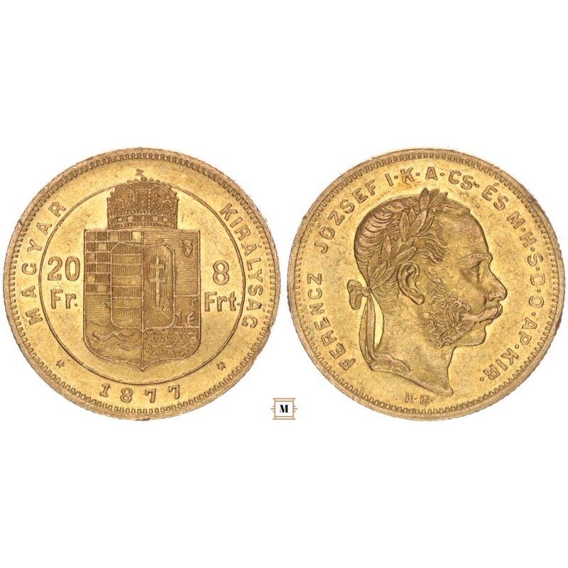 Ferenc József 20 frank 8 forint 1877 KB