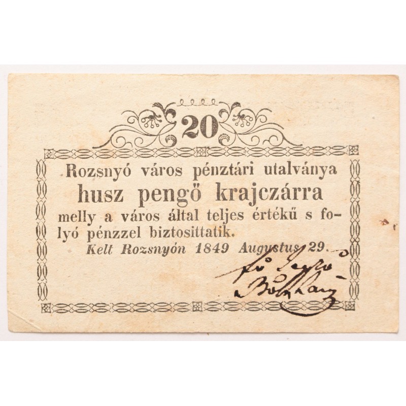 Rozsnyó 20 krajcár 1849