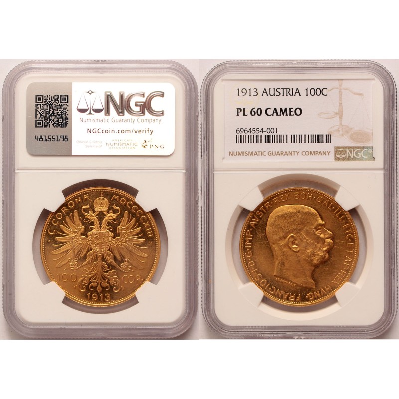 Ausztria 100 corona 1913 NGC PL 60 CAMEO