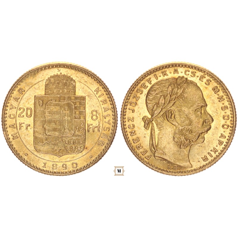 Ferenc József 20 frank 8 forint 1890 KB