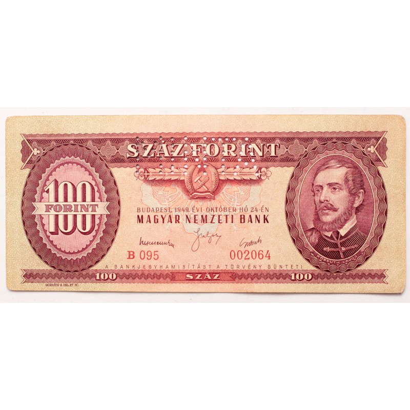 100 forint 1949 MINTA lyukasztás