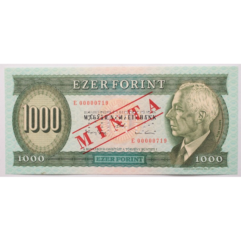 1000 forint 1993 E minta lyukasztás és felülnyomás