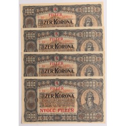 1000 korona 8 fillér 1923 4db sorszámkövető