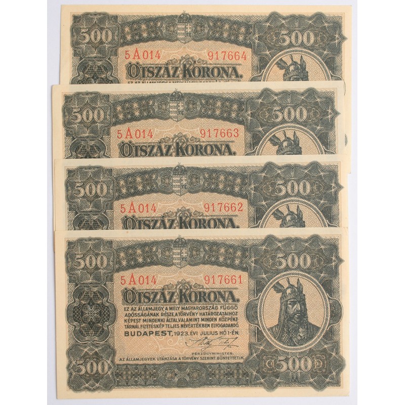 500 korona 1923 4 db sorszámkövető