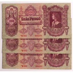 100 pengő 1930 csillagos 3db. sorszámkövető