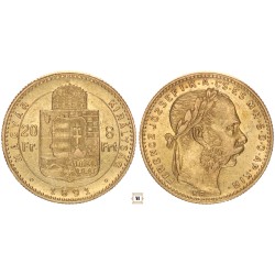 Ferenc József 20 frank 8 forint 1891 KB Fiume