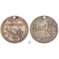 I. VH BEF France repülős front emlék 50 centimes 1918