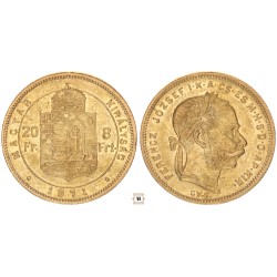 Ferenc József 20 frank 8 forint 1871 Gy.F.