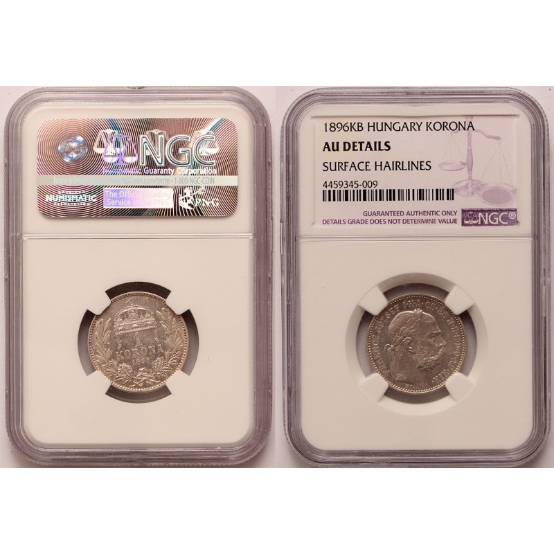 Ferenc József 1 korona 1896 KB NGC AU details