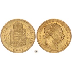Ferenc József 20 frank 8 forint 1891 KB Fiume címer