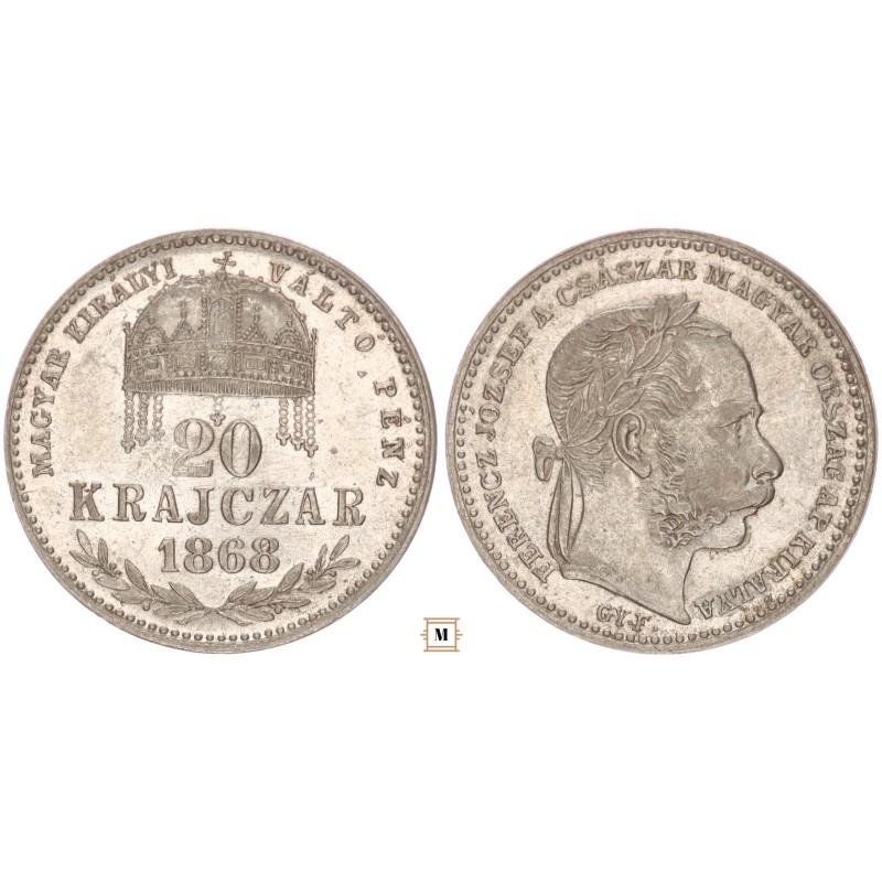 Ferenc József 20 krajcár 1868 GY.F. M.K.V.P. Ferenc József 20 krajcár 1868 GY.F. M.K.V.P.