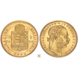 Ferenc József 20 frank 8 forint 1890 KB Fiume címer