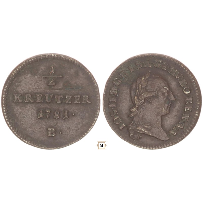 II. József 1/4 krajcár 1781 B II. József 1/4 krajcár 1781 B