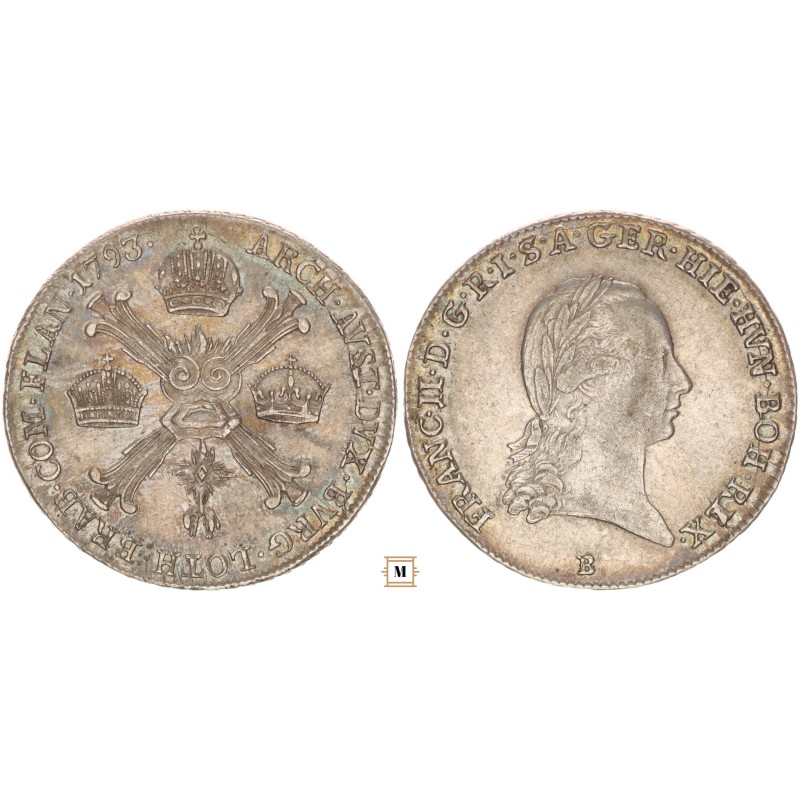 II.Ferenc 1/4 koronatallér 1793 B II.Ferenc 1/4 koronatallér 1793 B