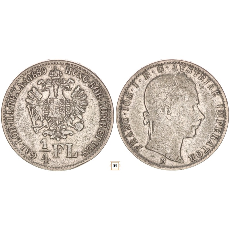 Ferenc József 1/4 florin 1859 B Ferenc József 1/4 florin 1859 B