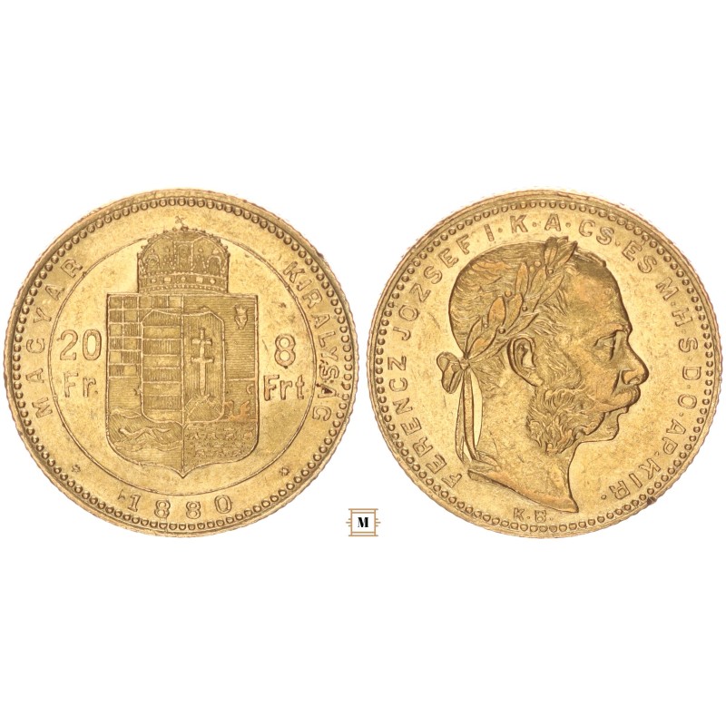 Ferenc József 20 frank 8 forint 1880 KB Ferenc József 20 frank 8 forint 1880 KB