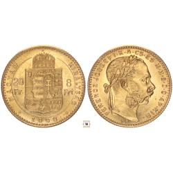 Ferenc József 20 frank 8 forint 1890 KB Fiume címer