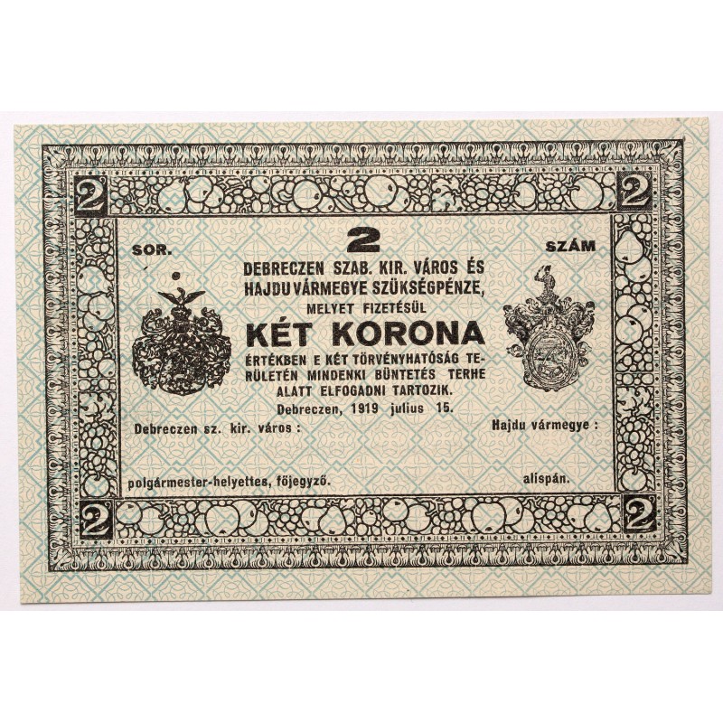 Debrecen 2 korona 1919 RR! Debrecen 2 korona 1919 RR!