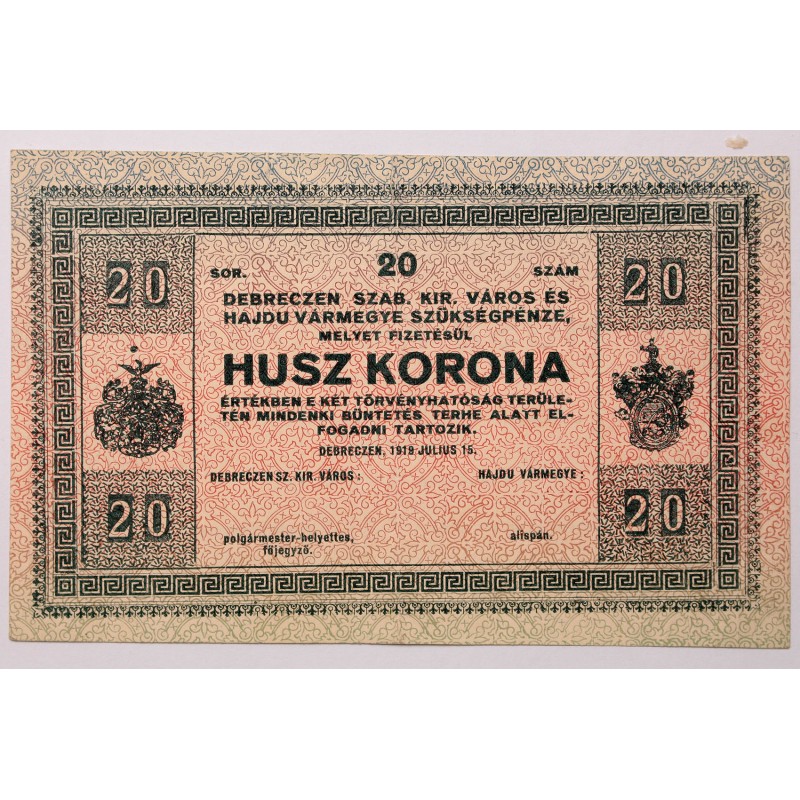 Debrecen 20 korona 1919 RR! Debrecen 20 korona 1919 RR!