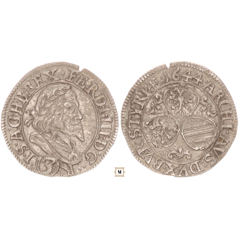 III. Ferdinánd 3 krajcár 1644 Graz III. Ferdinánd 3 krajcár 1644 Graz
