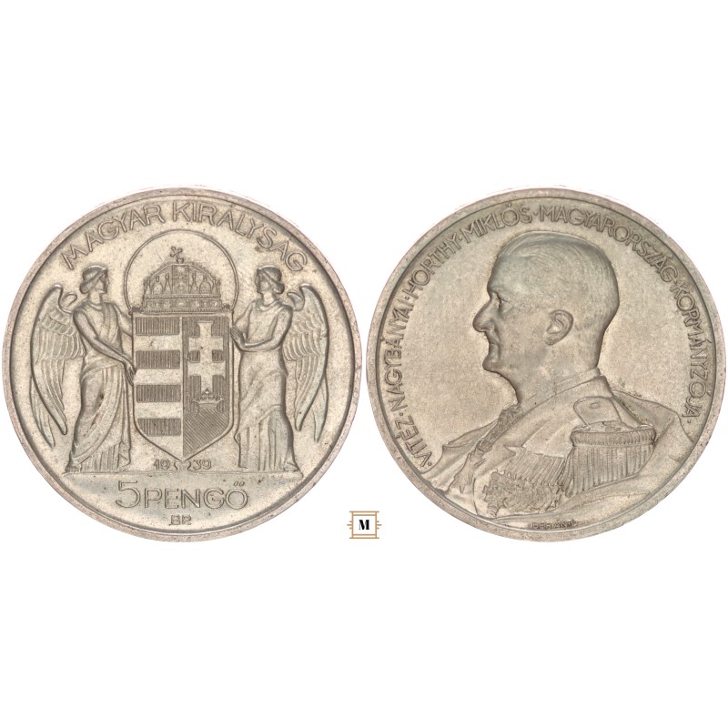 Horthy Miklós 5 pengő 1939 BP Horthy Miklós 5 pengő 1939 BP