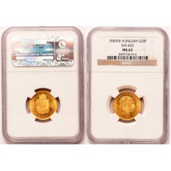 Ferenc József 20 frank 8 forint 1880 KB Kis fej típus R! NGC MS63