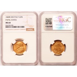 Pápai Állam 20 lire 1868 R NGC MS64