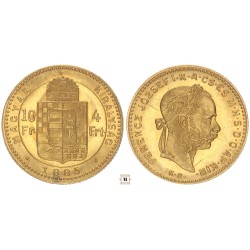 Ferenc József 10 frank 4 forint 1885 KB