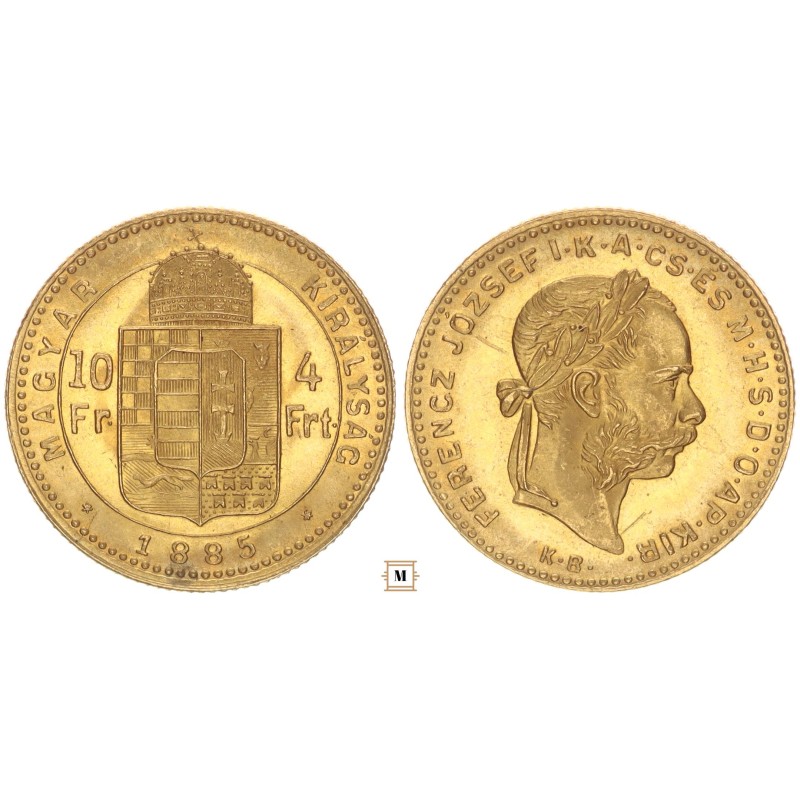 Ferenc József 10 frank 4 forint 1885 KB Ferenc József 10 frank 4 forint 1885 KB