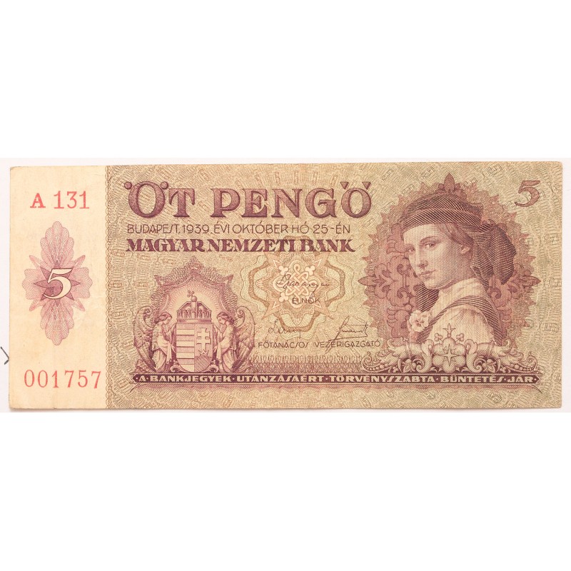 5 pengő 1939 5 pengő 1939
