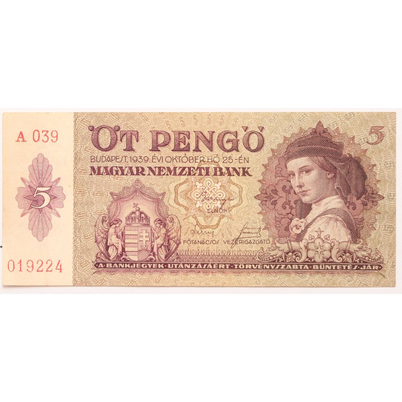 5 pengő 1939 5 pengő 1939