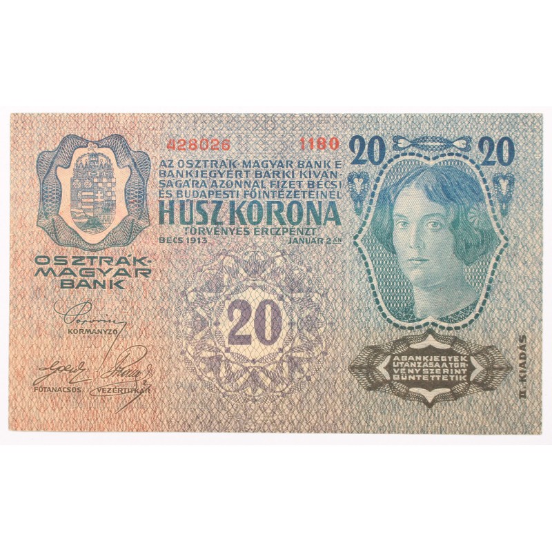 20 korona 1913 II. kiadás DÖ FB. 20 korona 1913 II. kiadás DÖ FB.