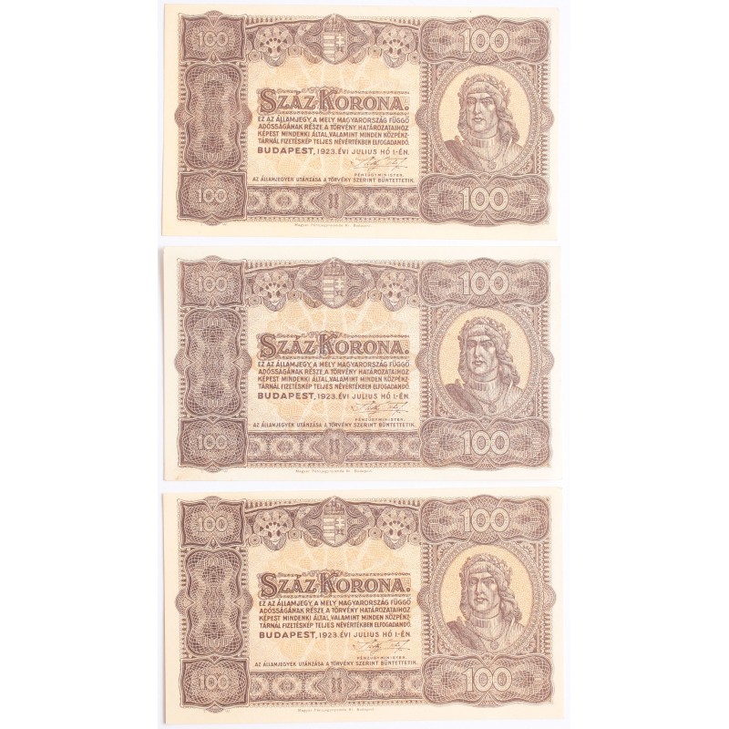 100 korona 1923 3db. pénzjegynyomda 100 korona 1923 3db. pénzjegynyomda