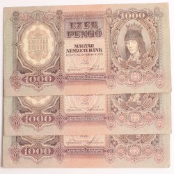 1000 pengő 1943 2db sorszámkövető + 1db közeli sorszám