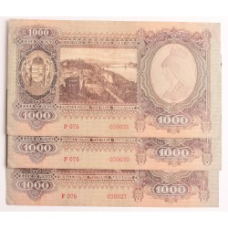 1000 pengő 1943 2db sorszámkövető + 1db közeli sorszám
