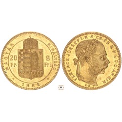 Ferenc József 20 frank 8 forint 1882 KB