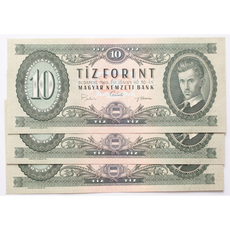 10 forint 1969 3db sorszámkövető