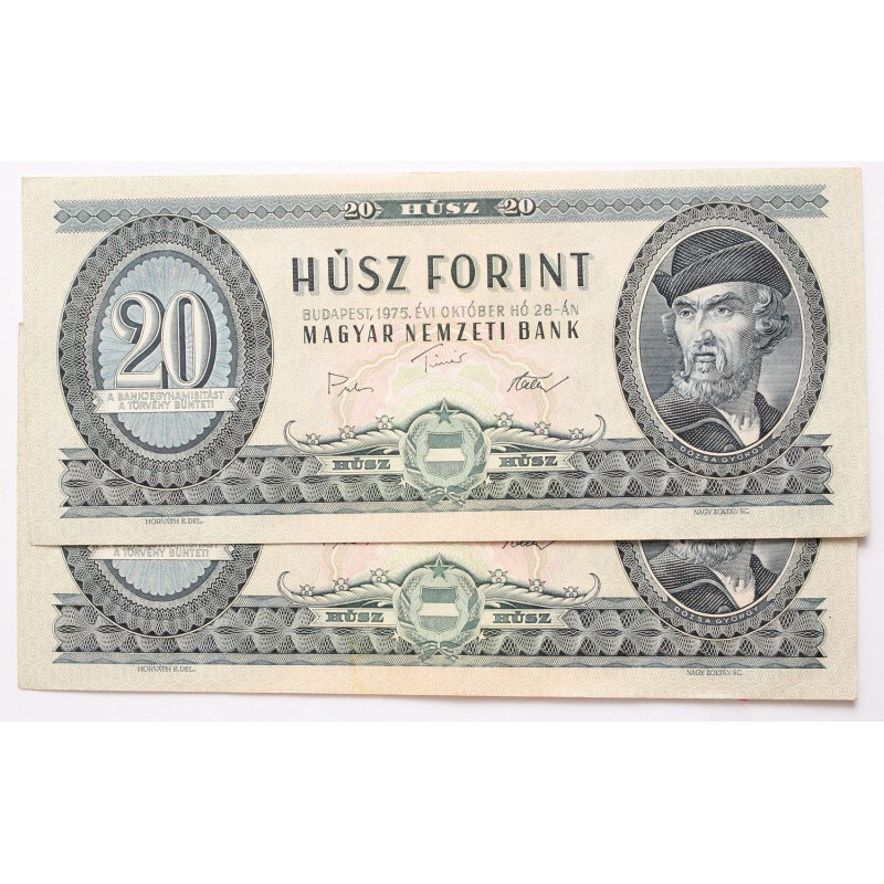 20 forint 1975 2db sorszámkövető