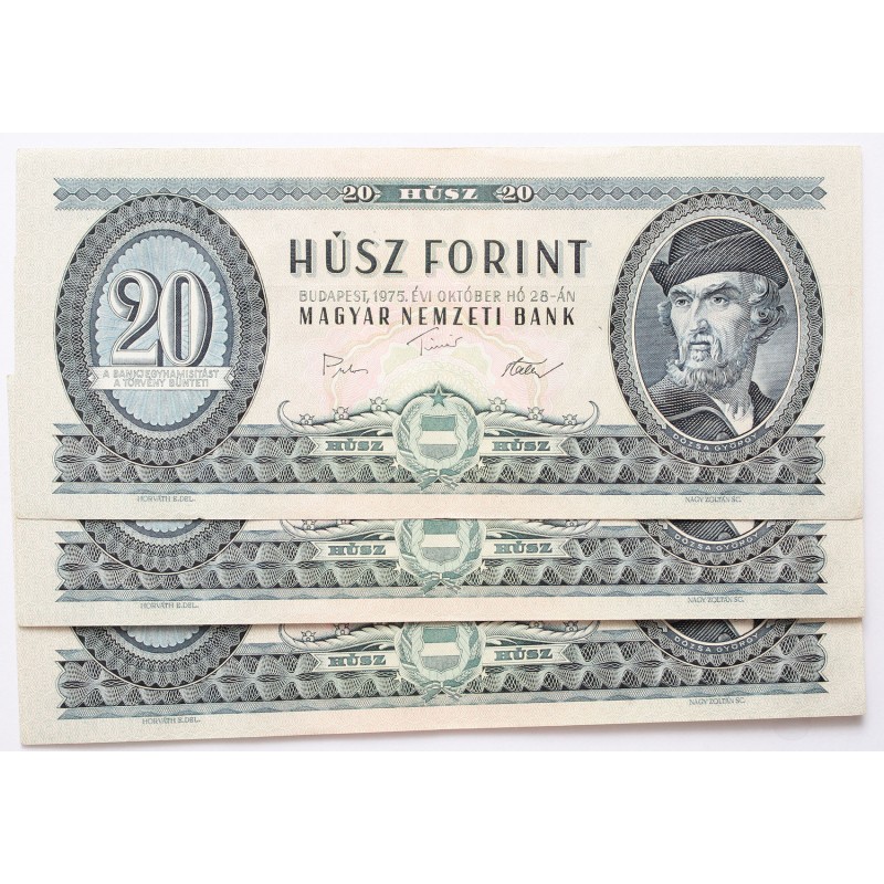 20 forint 1975 3db sorszámkövető