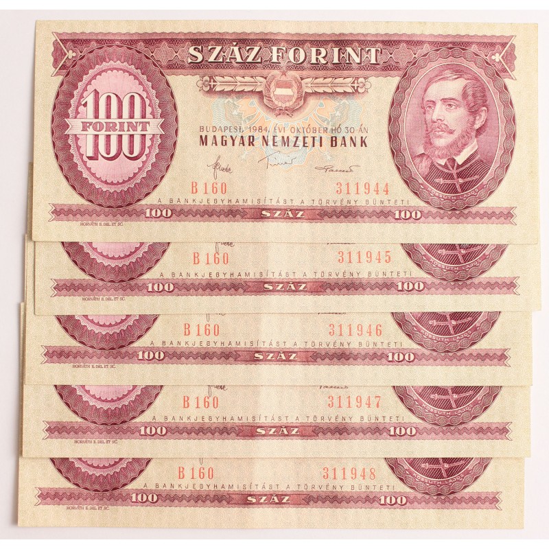 100 forint 1984 5db sorszámkövető