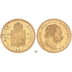 Ferenc József 10 frank 4 forint 1887 KB